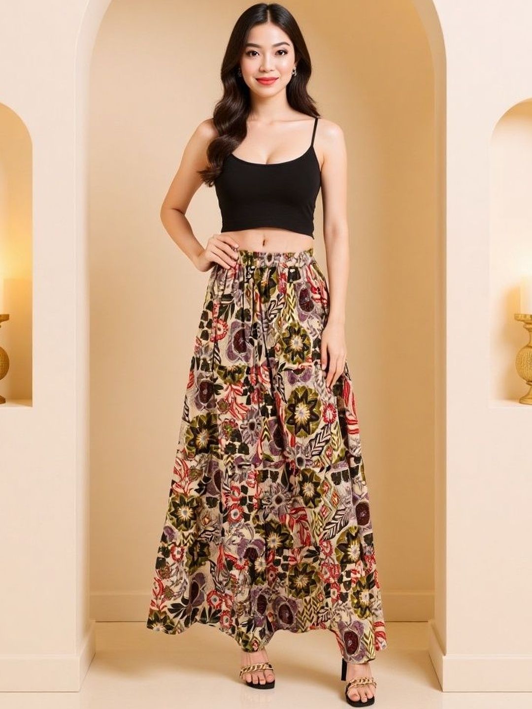 Niharini Women Floral Maxi Tiered Skirt-picture-49