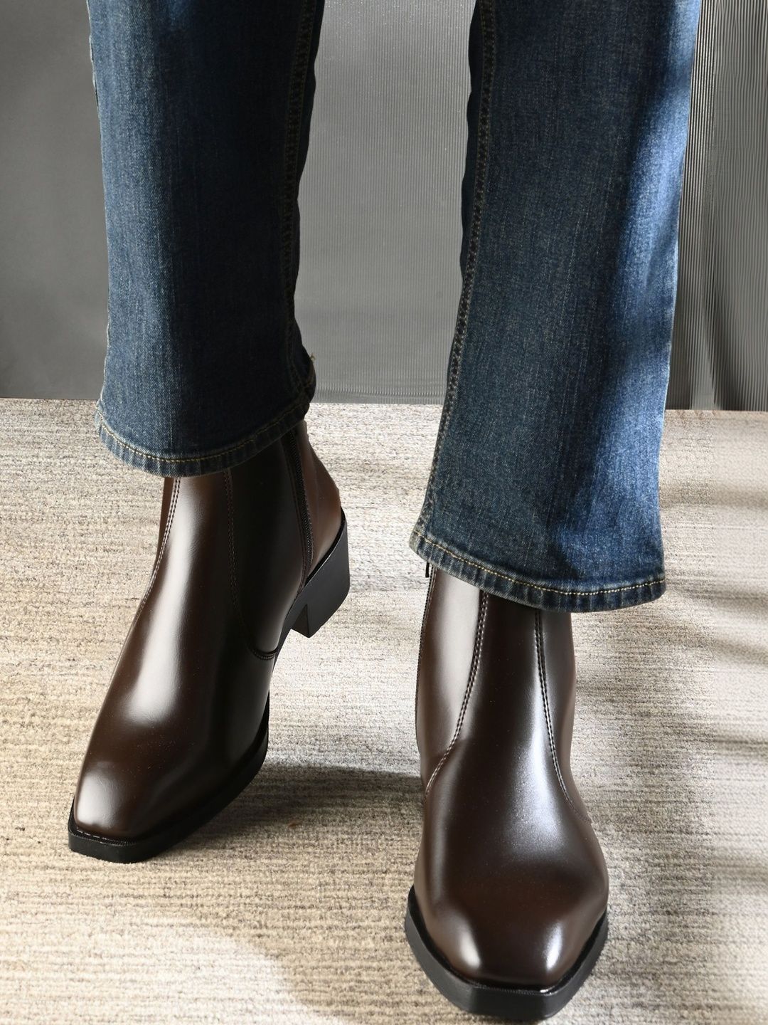 AfroJack Men Square Toe Zip Chelsea Boots-image-35