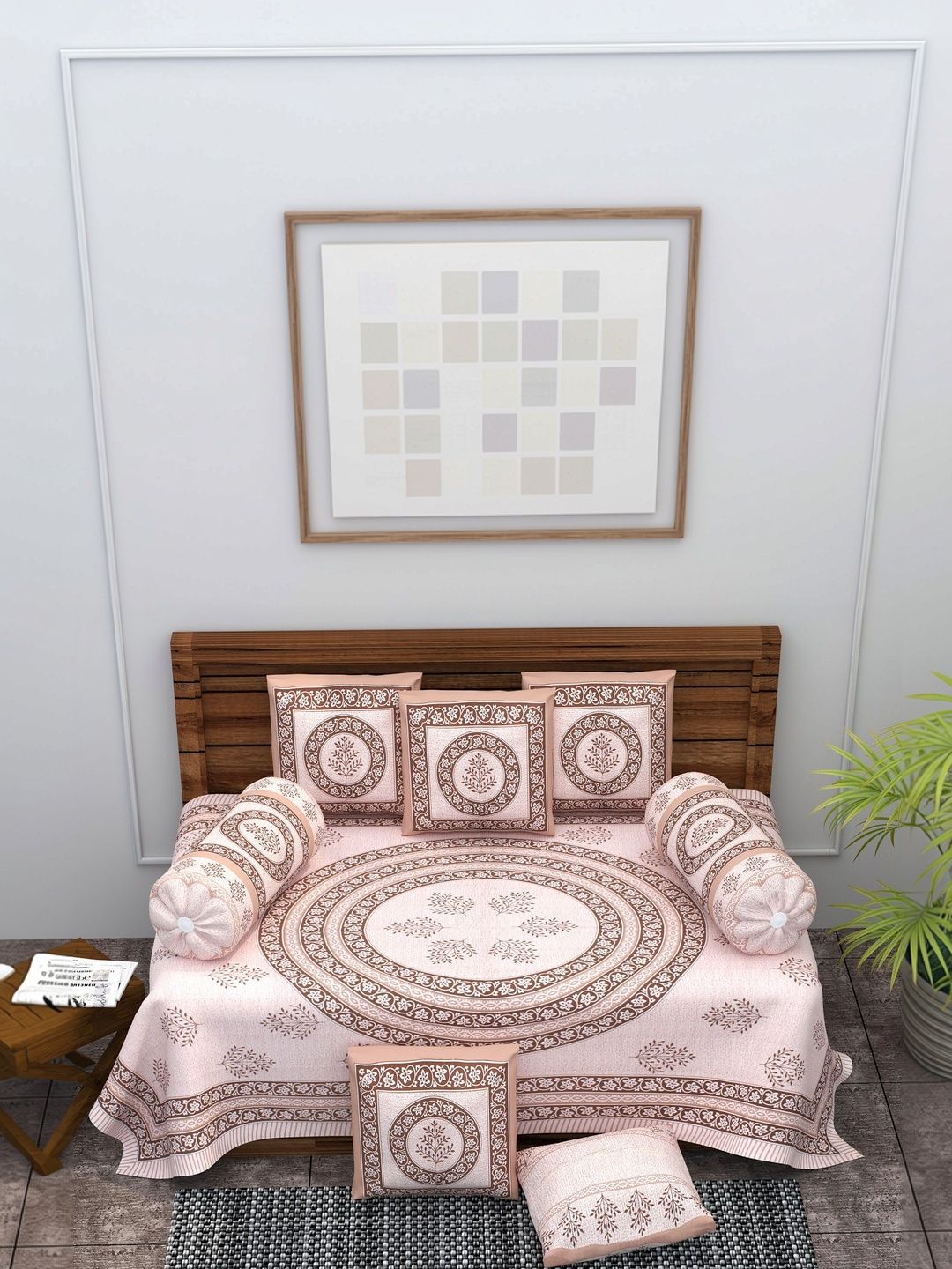 Monik Handicrafts Brown & White Jaipuri Printed Cotton 8-Pcs Diwan Set-picture-37