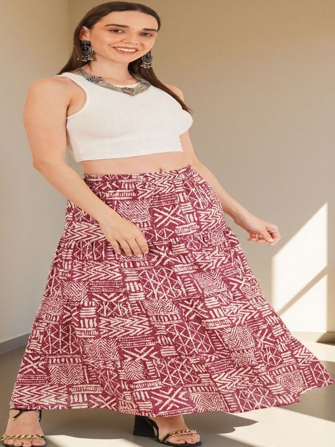 Niharini Women Geometric Maxi Tiered Skirt-picture-54