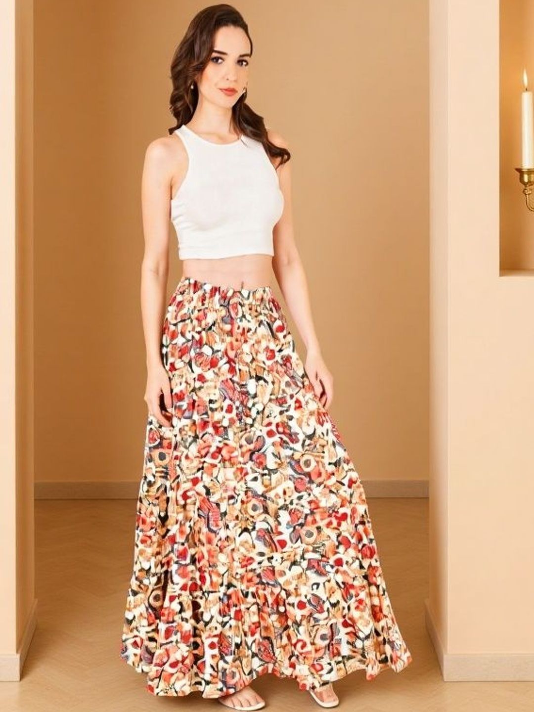 Niharini Women Floral Maxi Tiered Skirt-picture-51