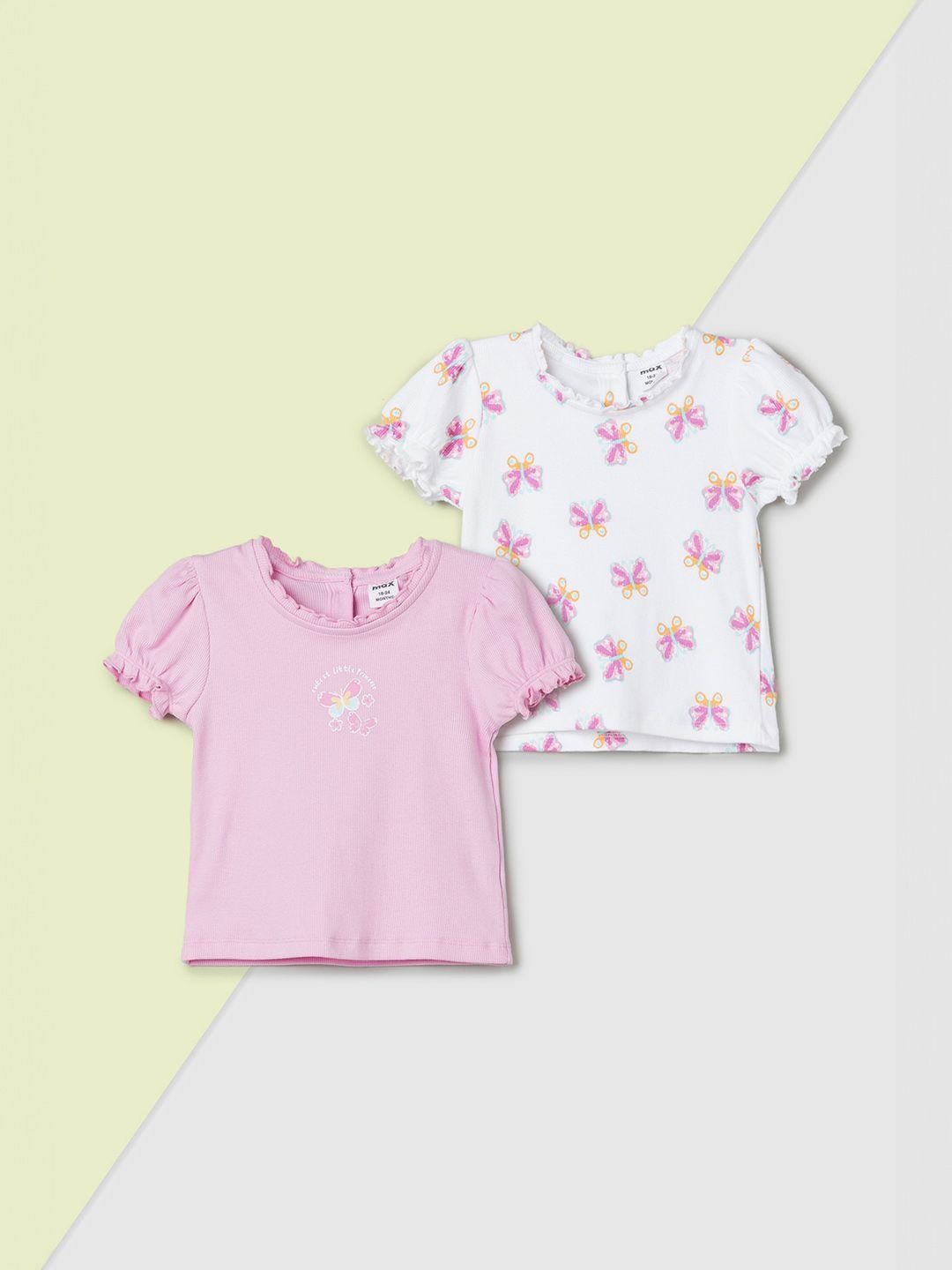 Max Girls Pack Of 2 Floral Printed Cotton Round Neck Short Sleeves Top