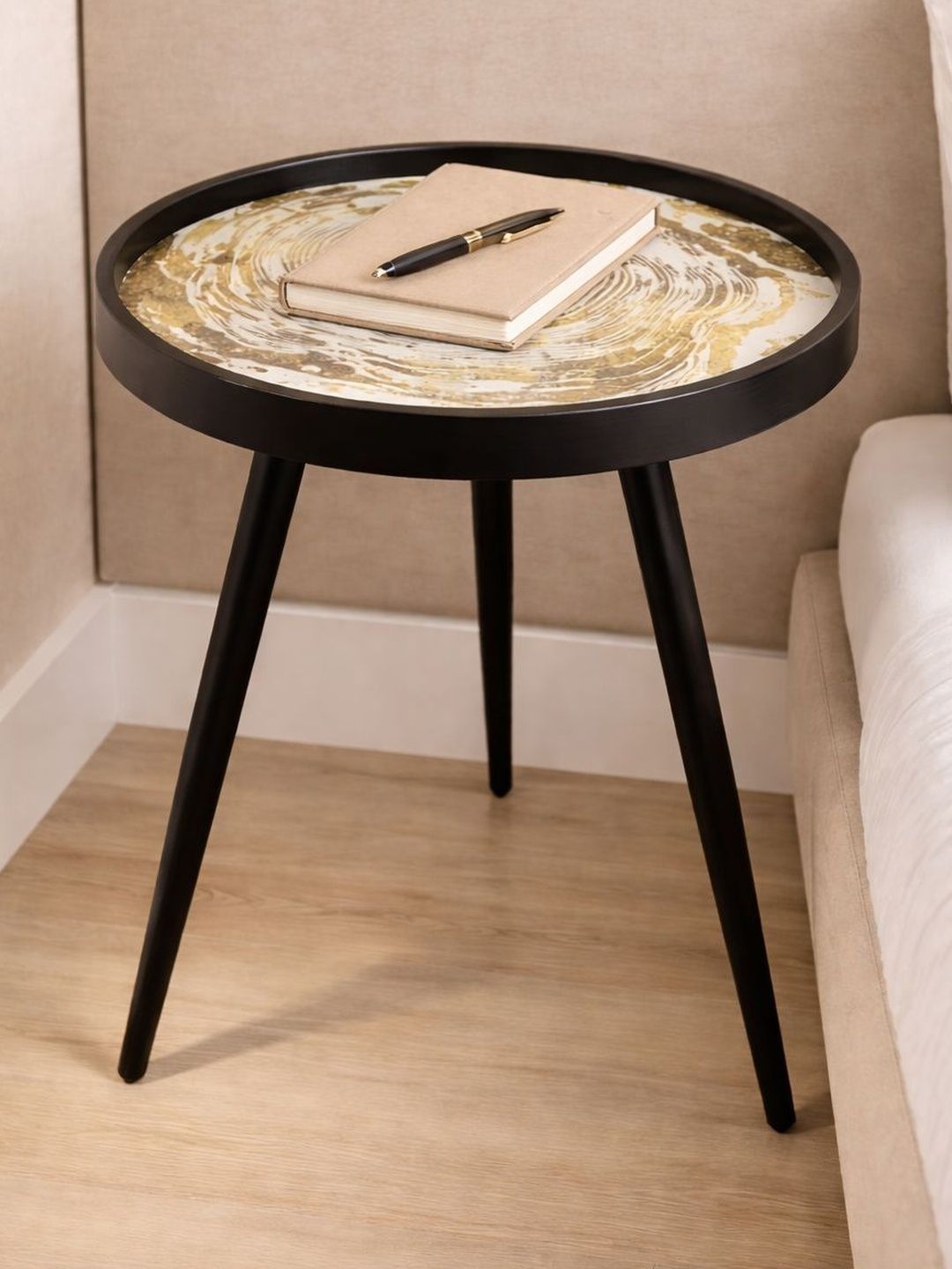 Decor de Maison Black & Yellow Wooden Round Bedside Table