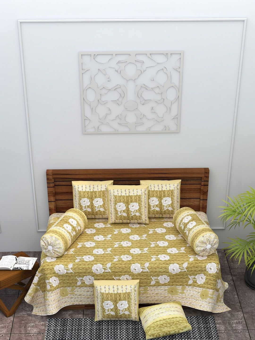 Monik Handicrafts Green & White Jaipuri Printed Cotton 8-Pcs Diwan Set-picture-56
