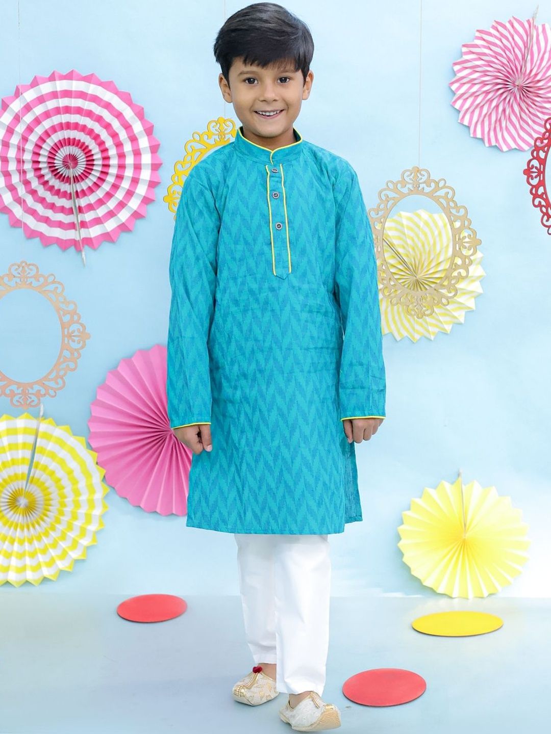 KALINI Boys Printed Regular Pure Cotton Kurta with Pyjamas-picture-18