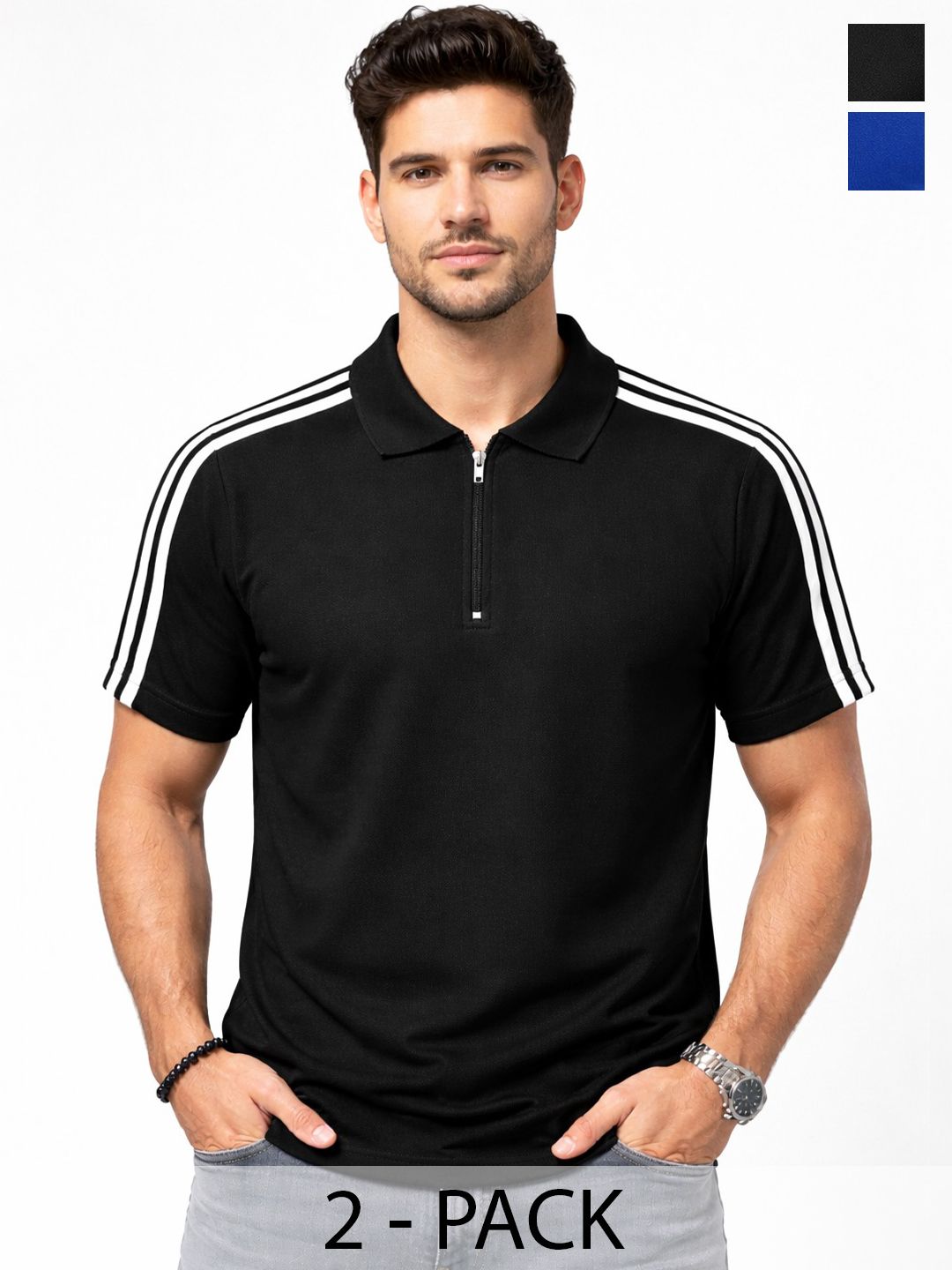 Organic Chics Men 2 Striped Polo Collar Dri-FIT Slim Fit T-shirt-picture-20