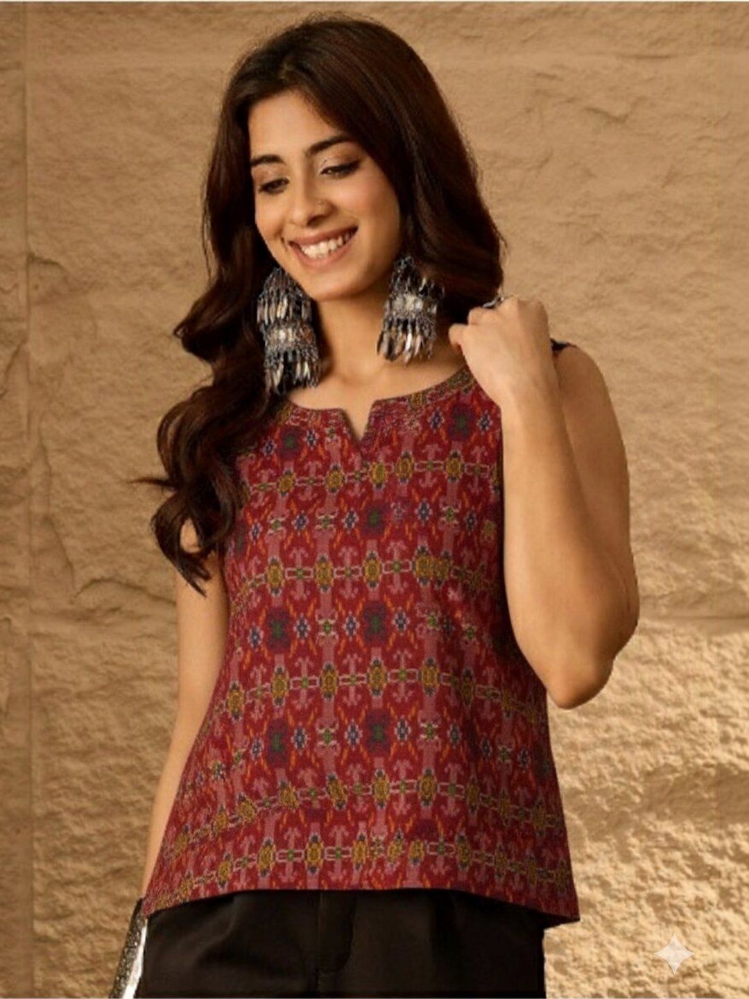 InWeave Ikat Printed V-Neck Cotton Top-picture-31