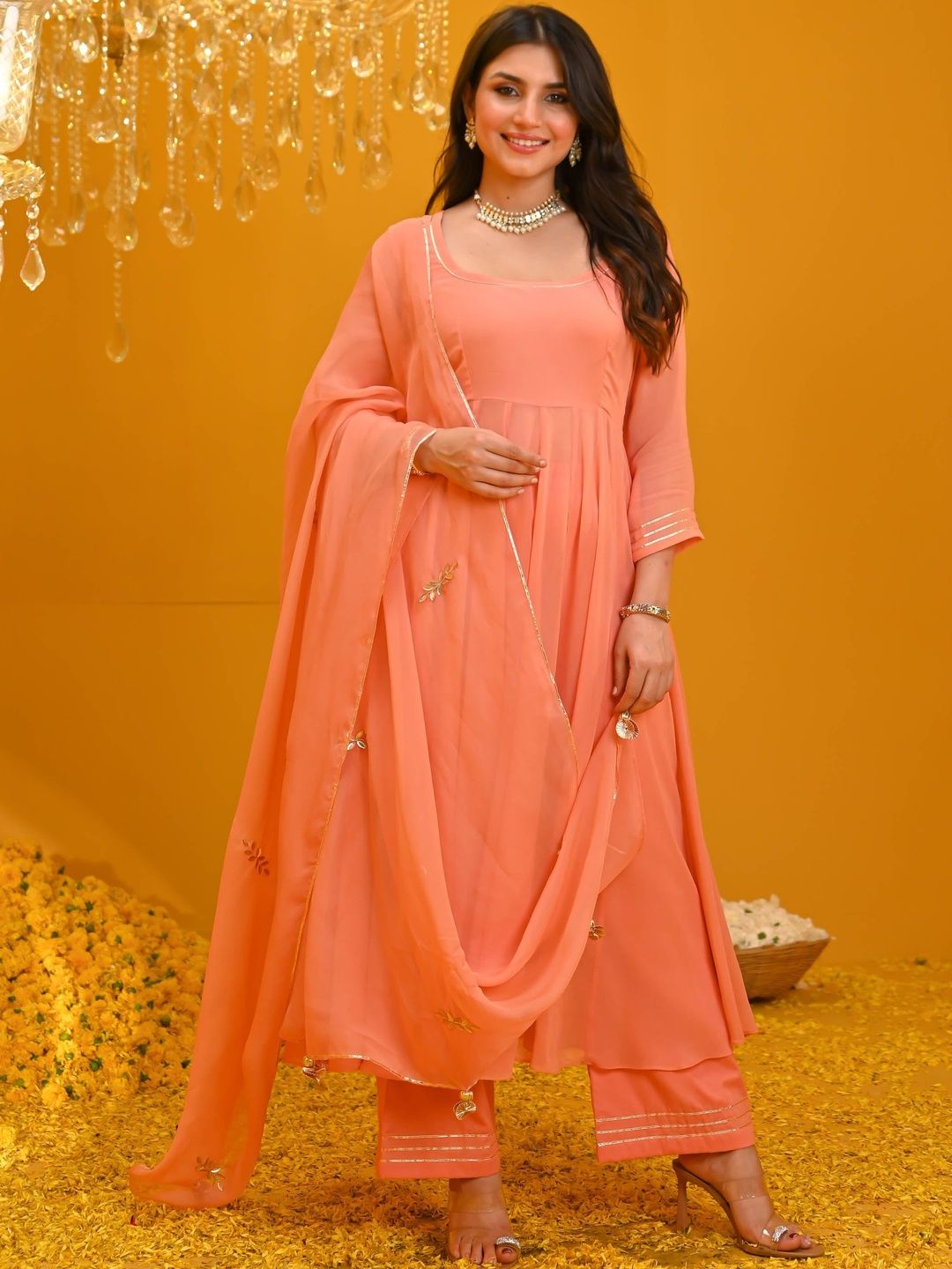 AMRUTVARSHA CREATION Women Empire Gotta Patti Kurta with Palazzos & With Dupatta-image-45