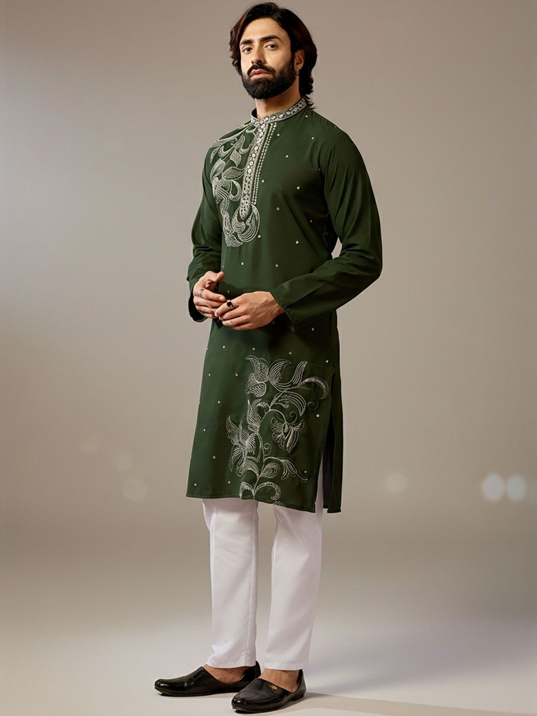 RANGRAAG Men Ethnic Motifs Embroidered Regular Thread Work Kurta with Trousers-picture-58