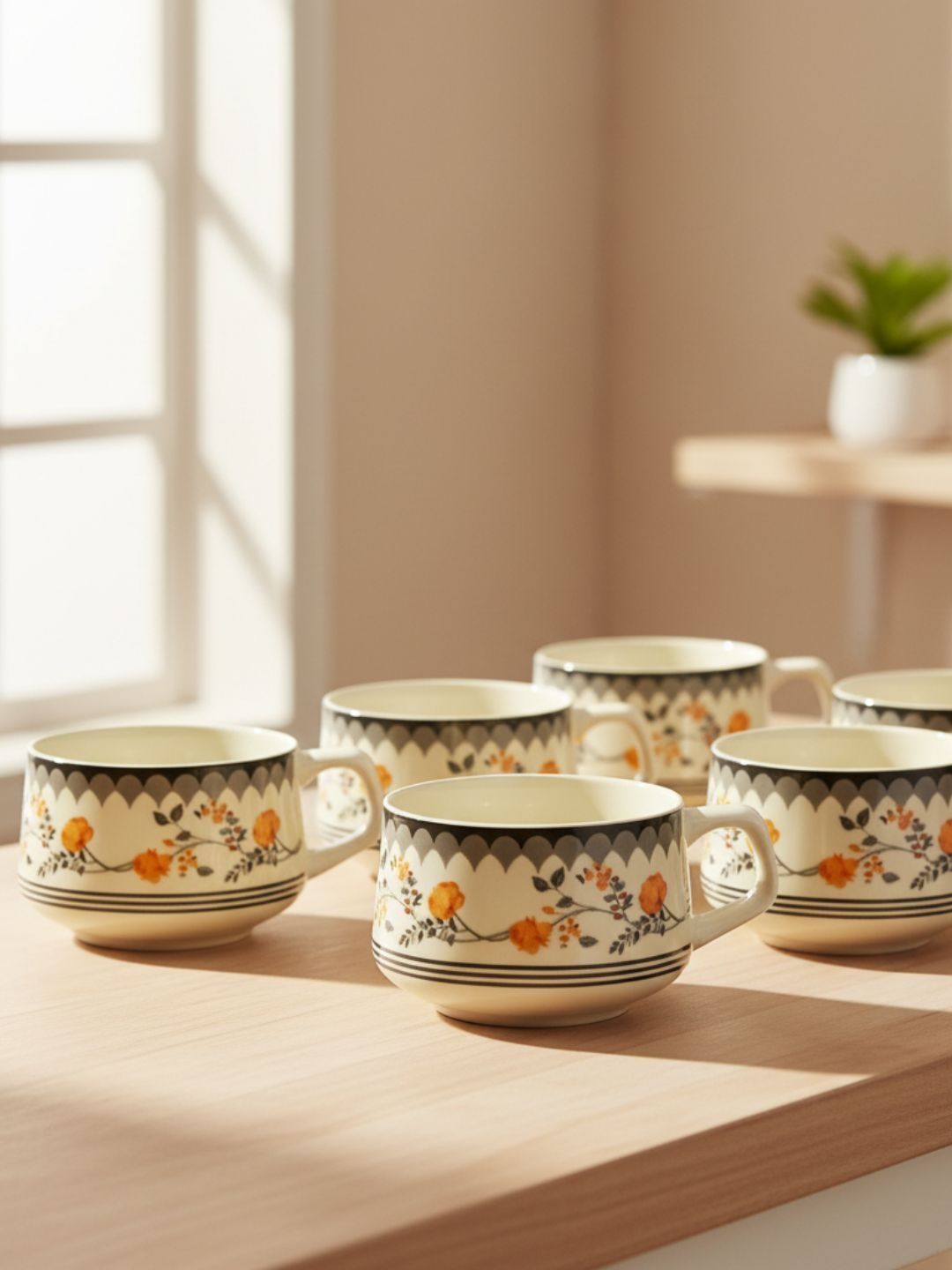 Kraftlik Handicraft Yellow Floral Solid Ceramic Glossy Cups Set of Cups and Mugs-image-23
