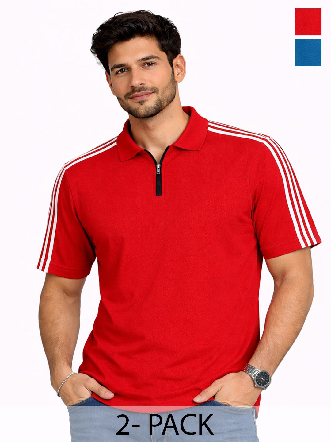 organic chics Men's Polo Collar Regular Fit Striped T-shirt-picture-48