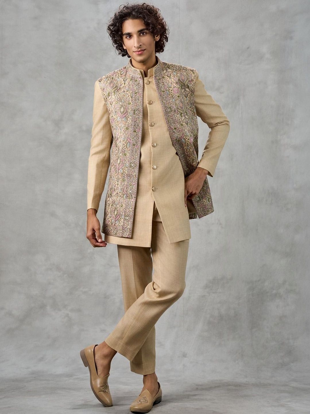 Twamev Men Embroidered Regular Sequinned Kurta and Trousers with Jacket-picture-58