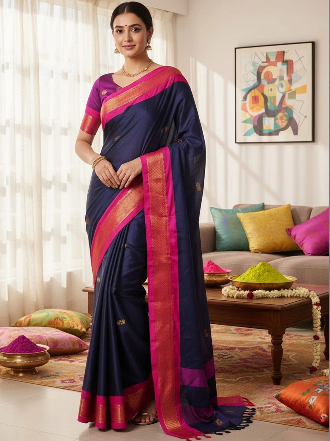 HERE&NOW Woven Design Zari Art Silk Kanjeevaram Saree-picture-55