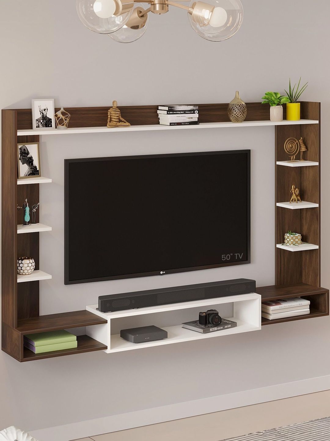 bluewud Brown MDF DIY Wall Mounted TV Entertainment Unit