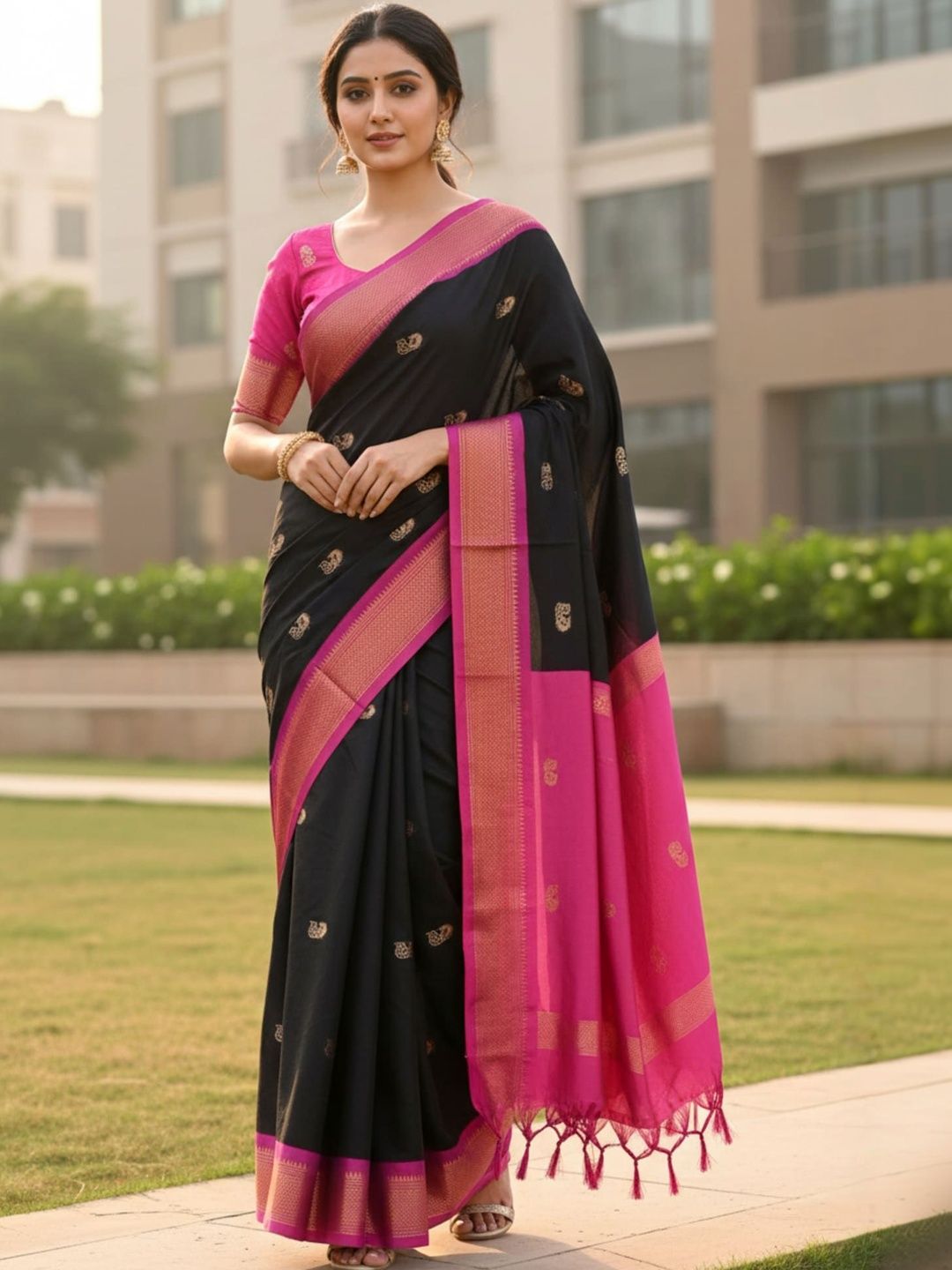 HERE&NOW Woven Design Zari Art Silk Kanjeevaram Saree-picture-38