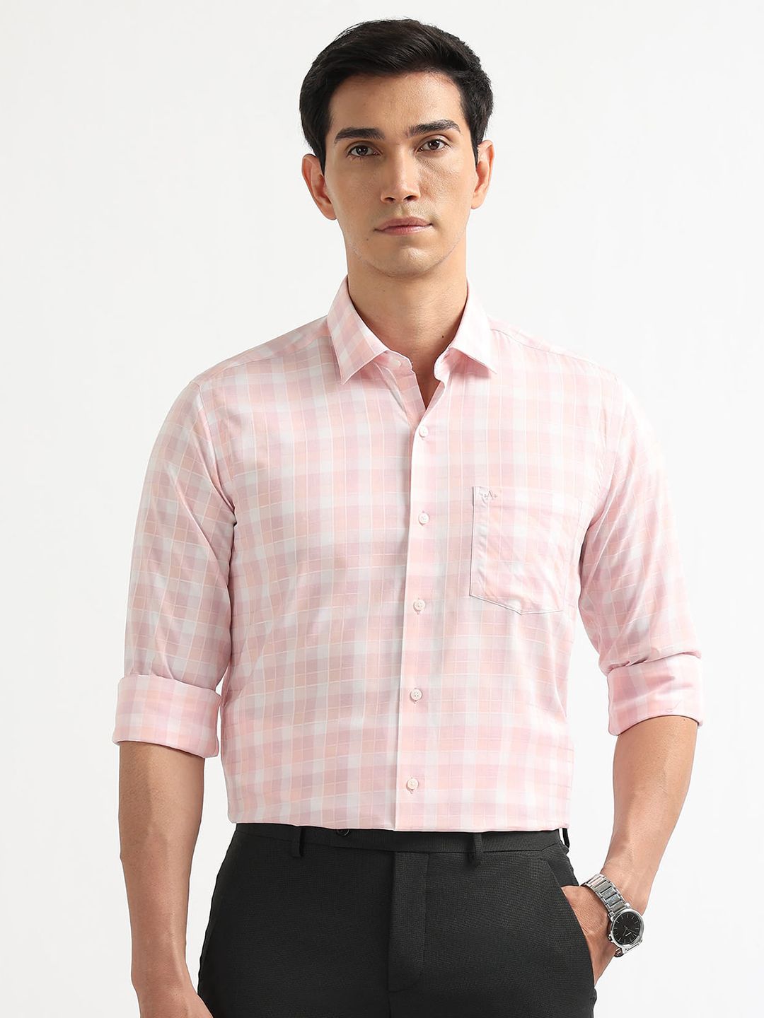 Arrow Manhattan Slim Fit Checked Wrinkle Free Pure Cotton Formal Shirt-picture-11