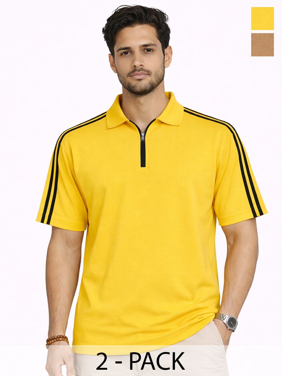 organic chics Men's Striped Polo Collar Regular Fit T-shirt-picture-28
