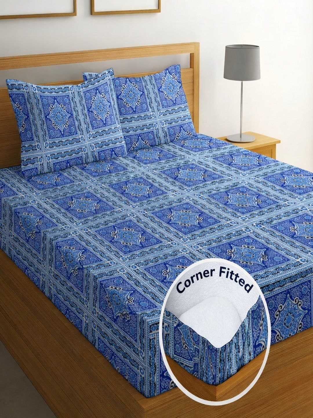 IWS Blue Ethnic Motifs King Bedsheet with 2 Pillow Covers-picture-21