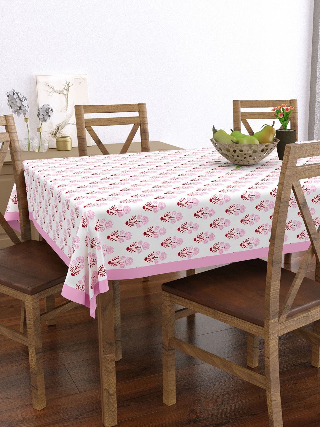 BLOCKS OF INDIA Pink Ethnic Motifs Cotton 6-Seater Table Cover