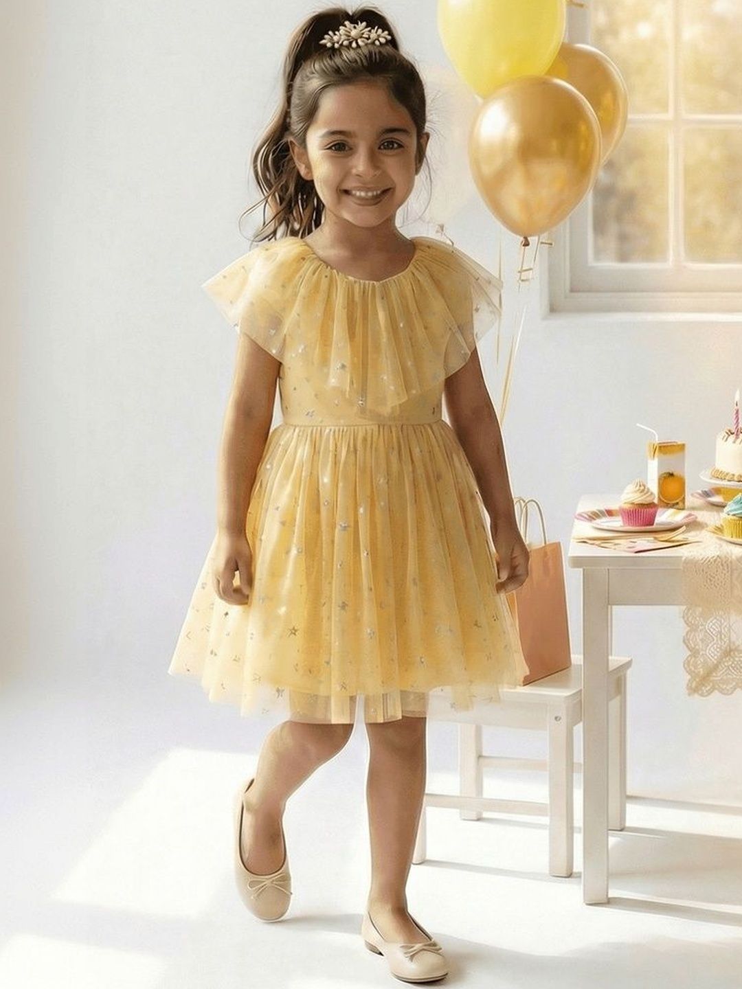 Nauti Nati Foil Printed Mesh A-Line Dress