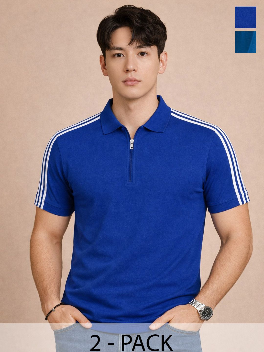organic chics Men's Blue Striped Polo Collar Regular Fit T-shirt-picture-19