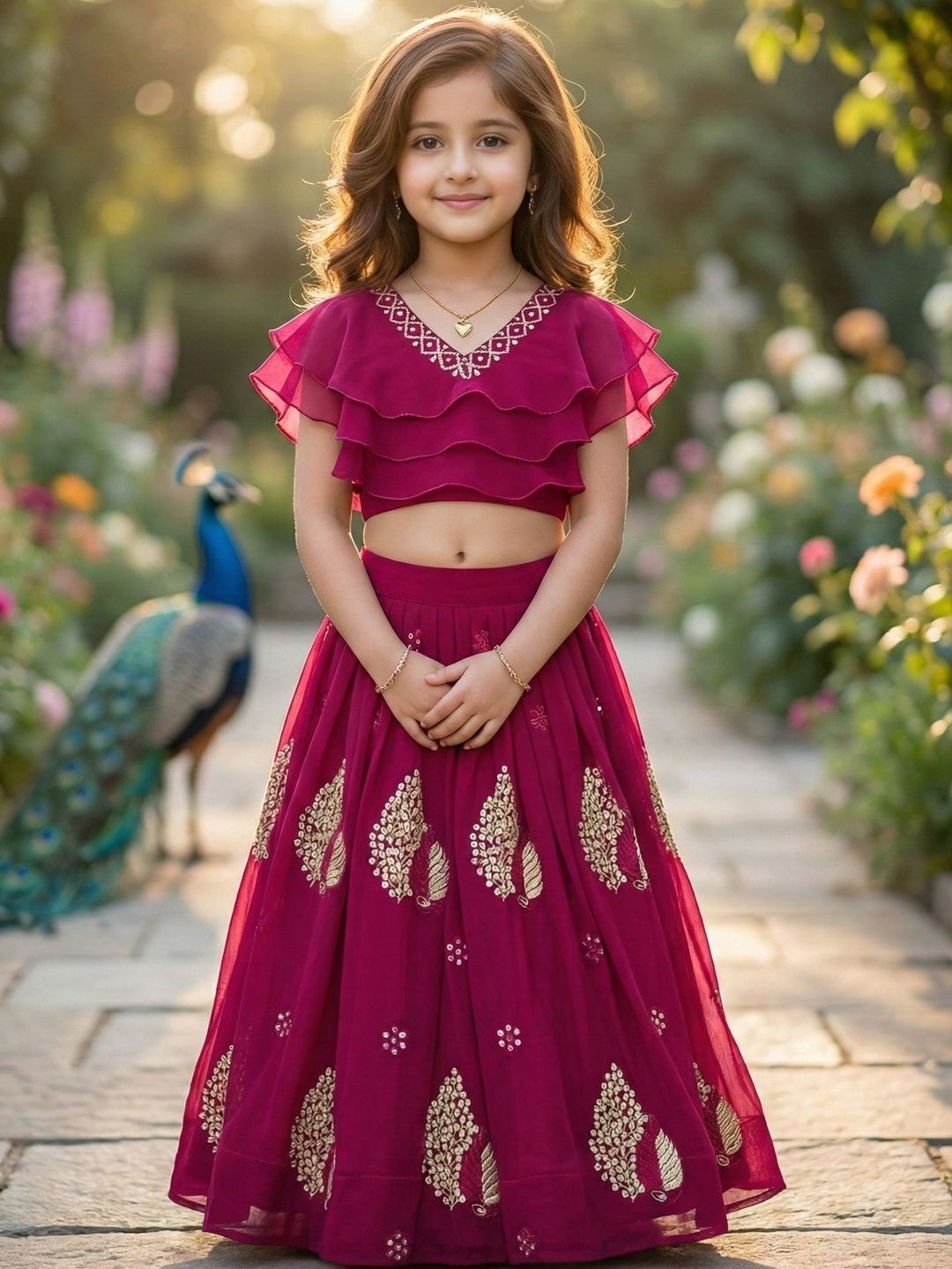 KALINI Girls Embellished Sequinned Ready to Wear Lehenga &