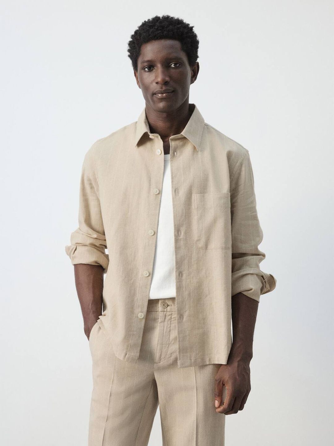 MANGO MAN Linen and Cotton Blend Striped Casual Shirt-picture-10