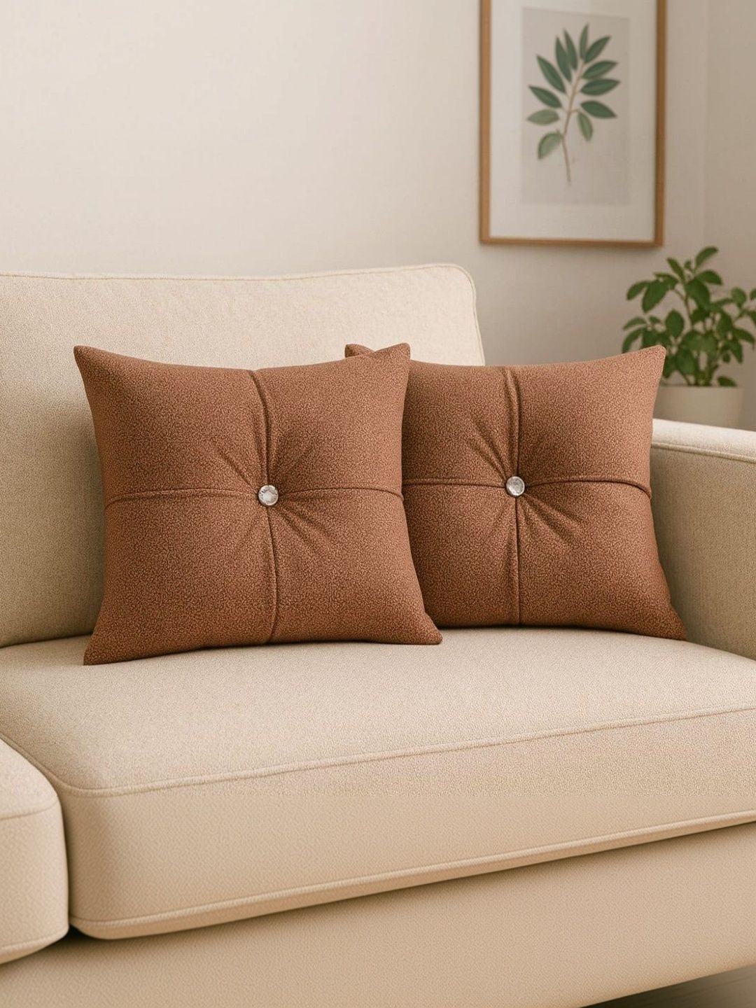 VRINDAKUL Brown Set of 2 Faux Velvet Ultra Soft Core Pillow-image-4