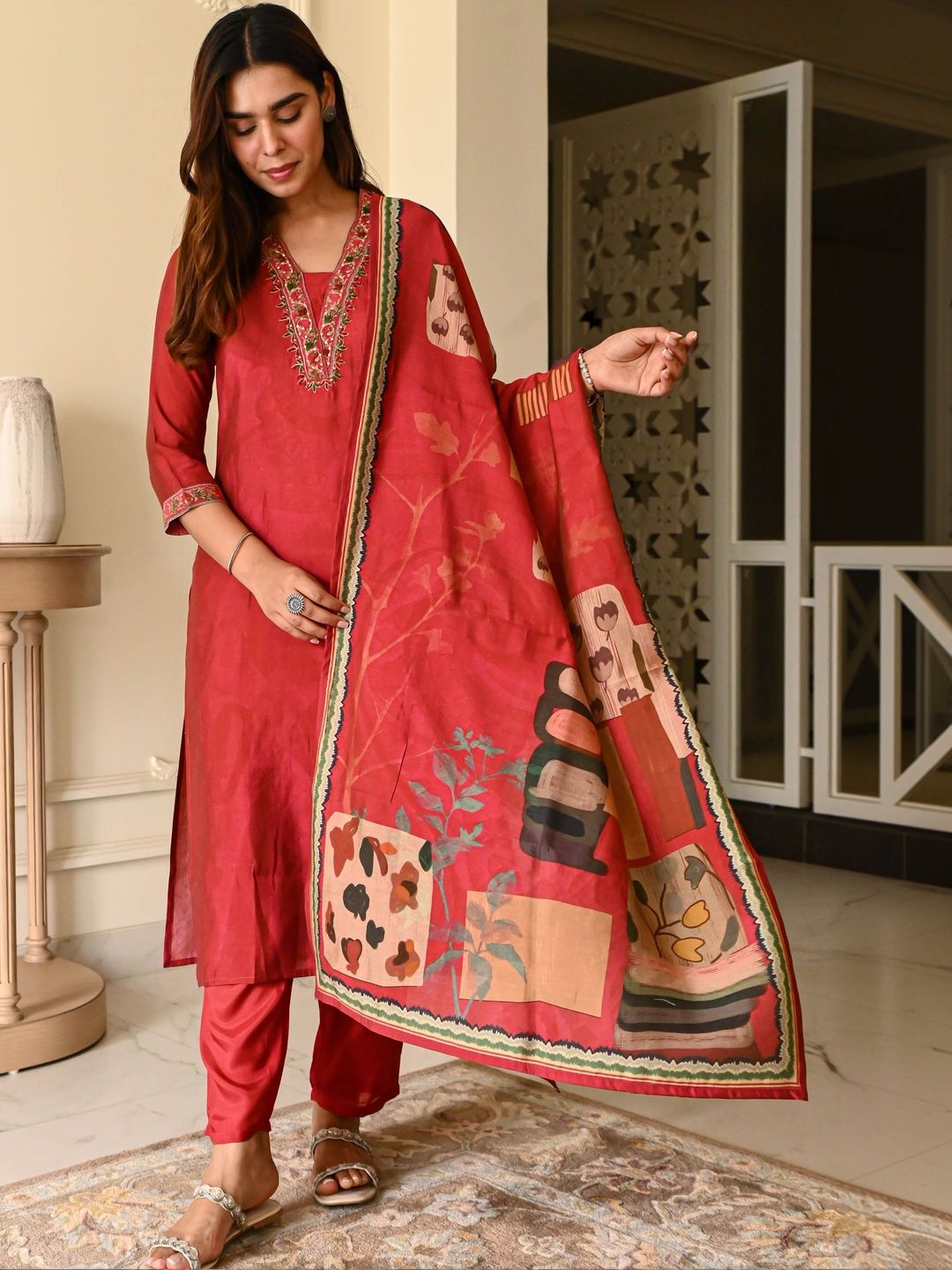 AMRUTVARSHA CREATION Women Embroidered Regular Thread Work Kurta with Trousers & With Dupatta-image-45