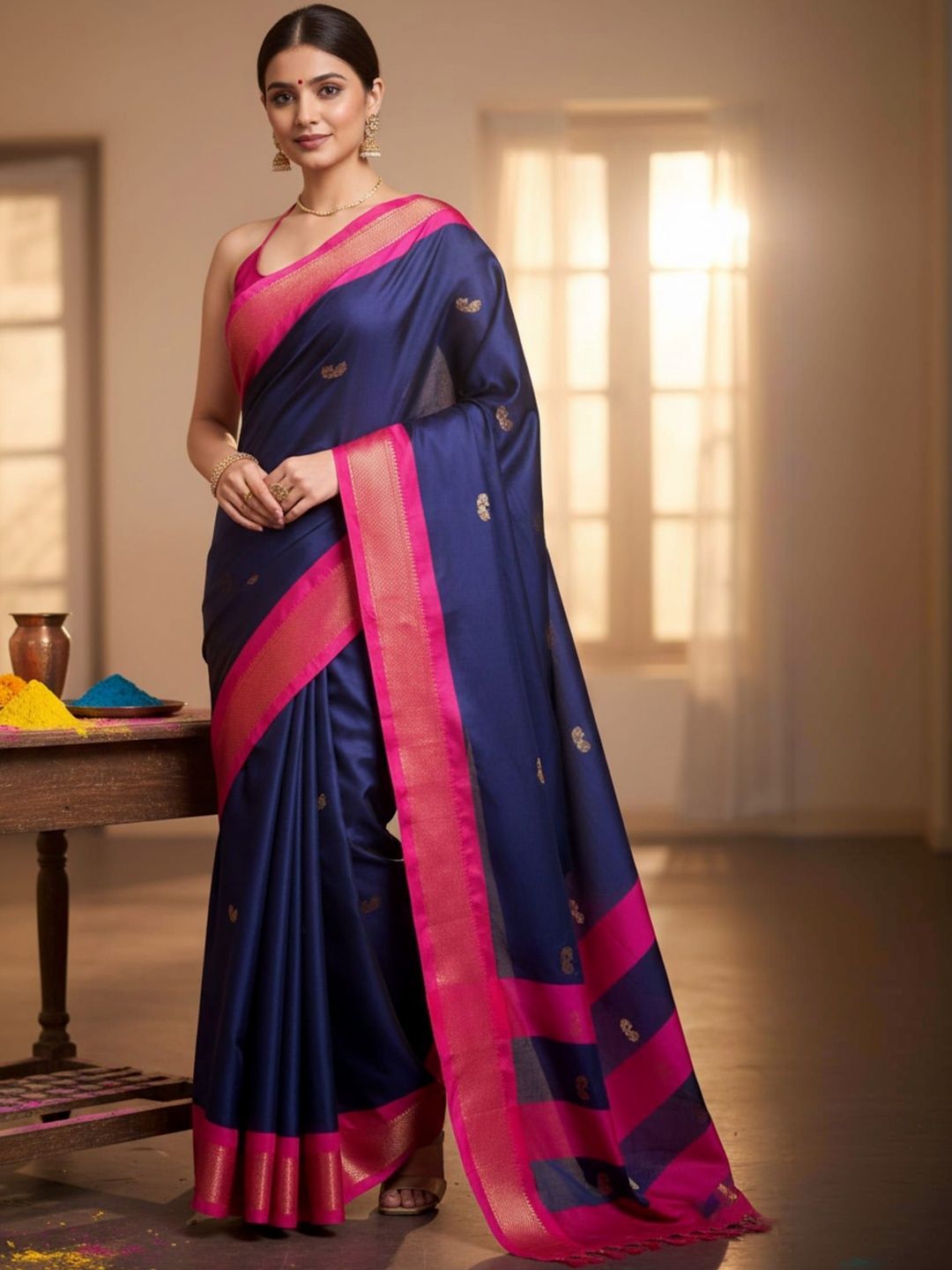 HERE&NOW Ethnic Motifs Zari Art Silk Kanjeevaram Saree-picture-40