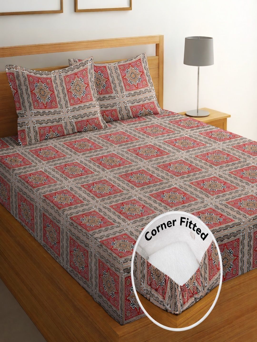 IWS Multicoloured Geometric King Bedsheet with 2 Pillow Covers-picture-30