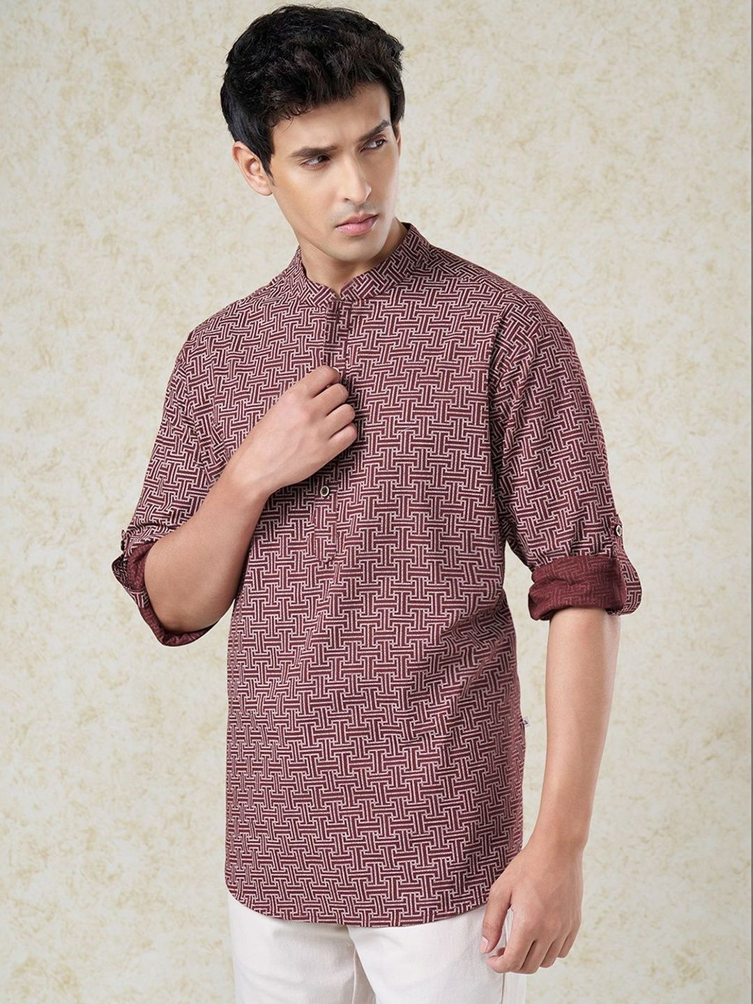 indus route by Pantaloons Men Geometric Printed Thread Work Pathani Kurta-picture-25