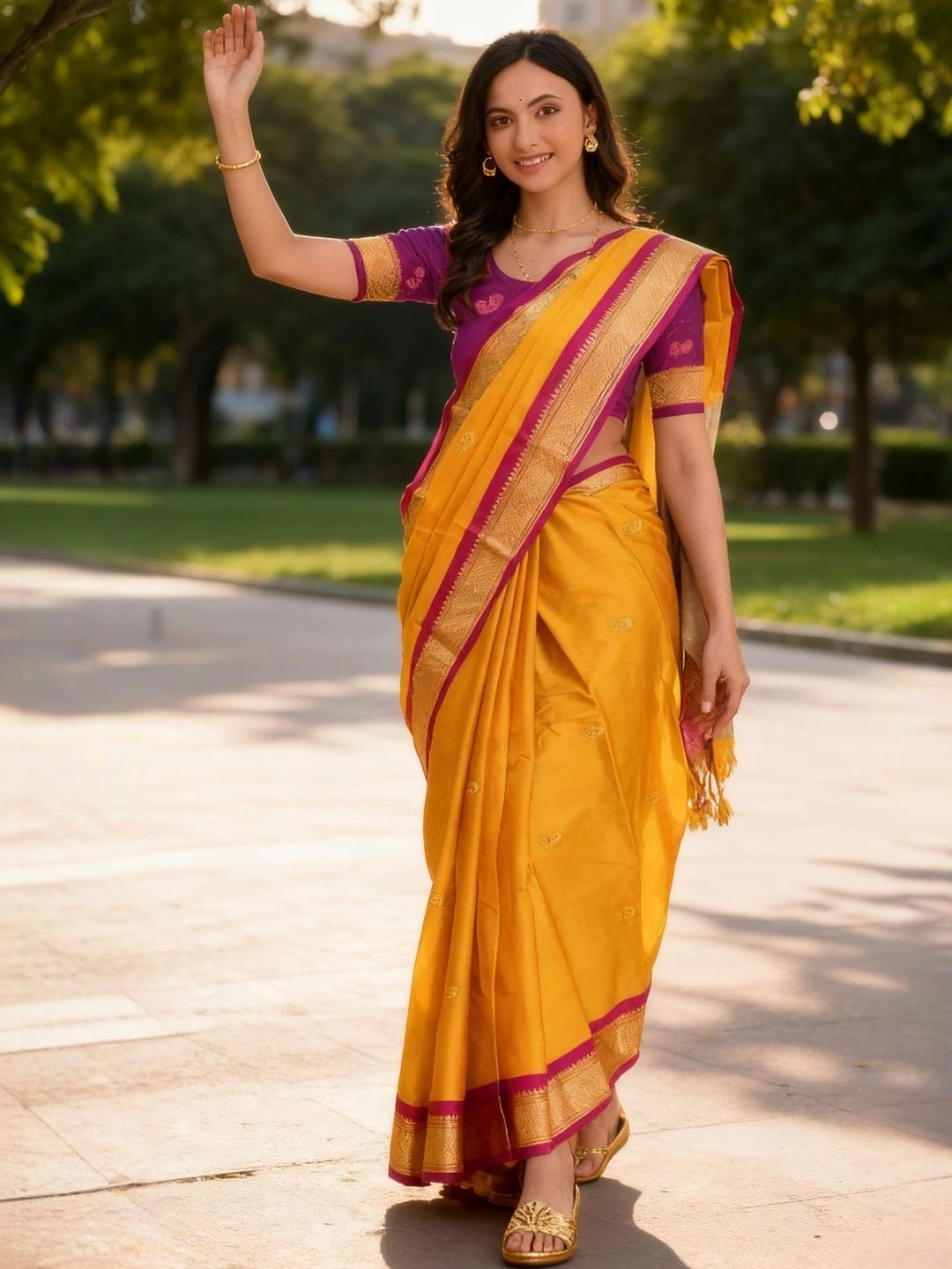 HERE&NOW Ethnic Motifs Zari Art Silk Kanjeevaram Saree-picture-39