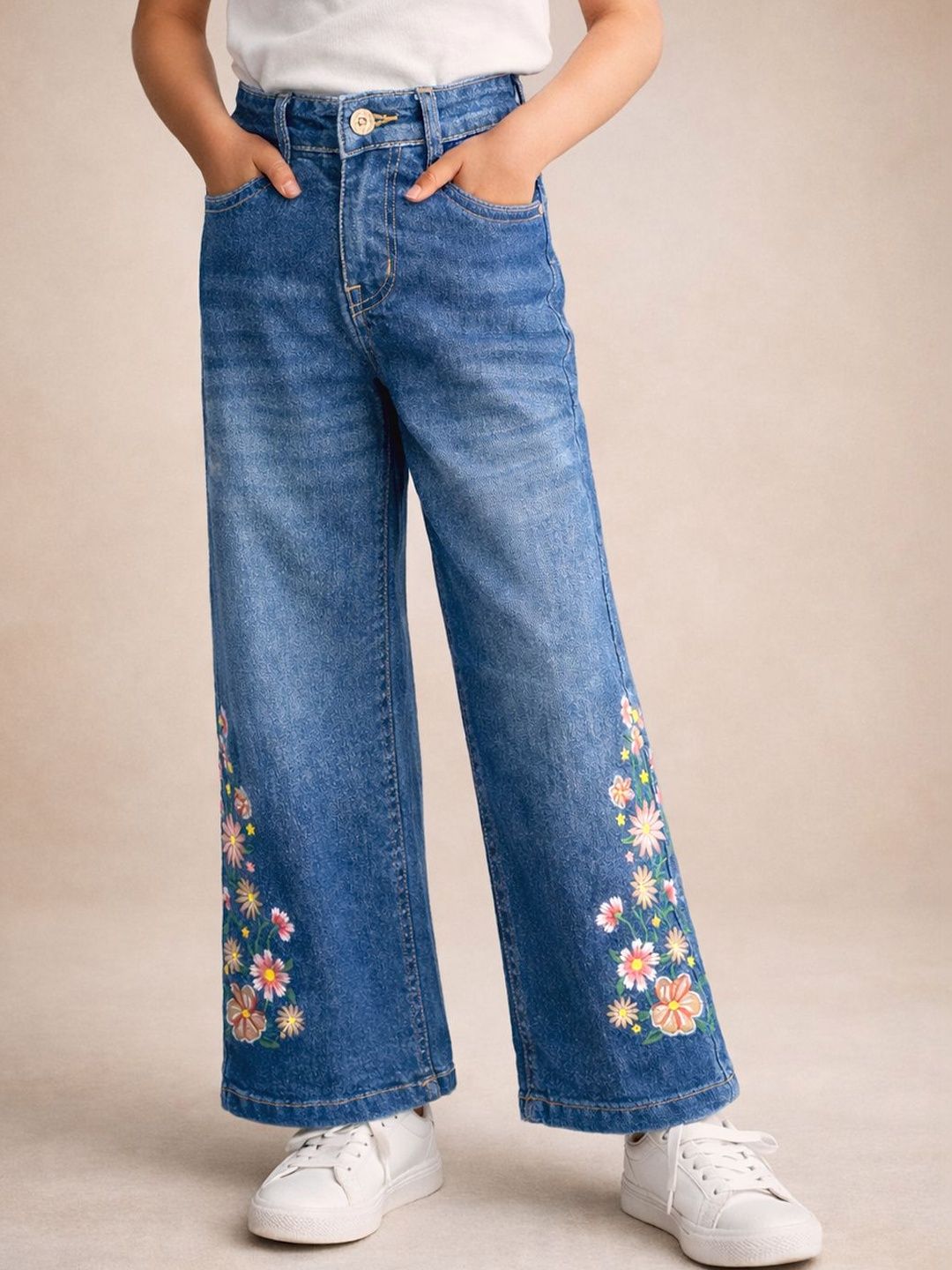 Purple United Kids Girls Jean Wide Leg Mid-Rise Stretchable Jeans