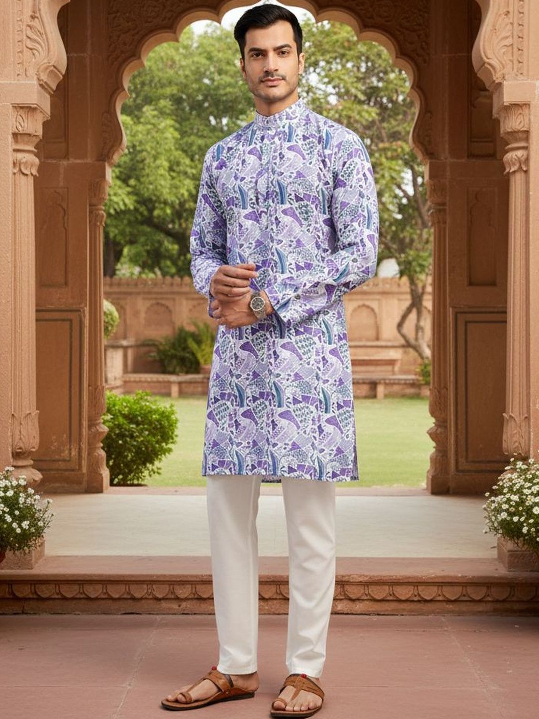 RANGRAAG Men Printed Regular Kurta with Trousers-picture-35