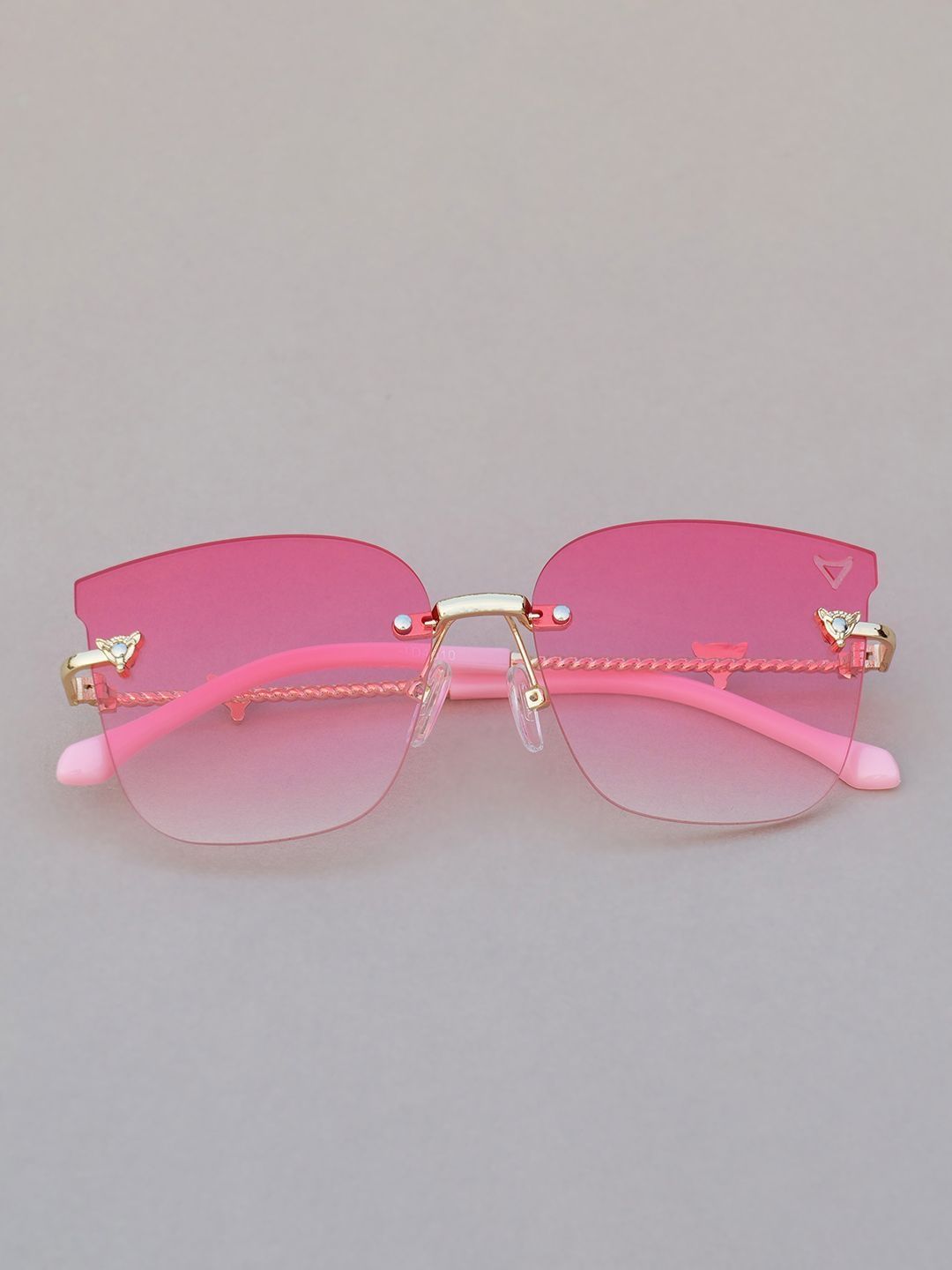 DukieKooky Unisex Kids Pink Lens & Gold-Toned Oversized Sunglasses with-picture-29