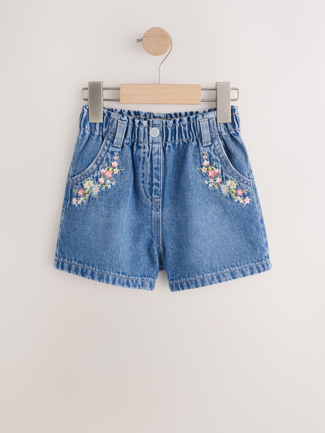 NEXT Girls Washed Embroidered Pure Cotton Denim Shorts-image-10