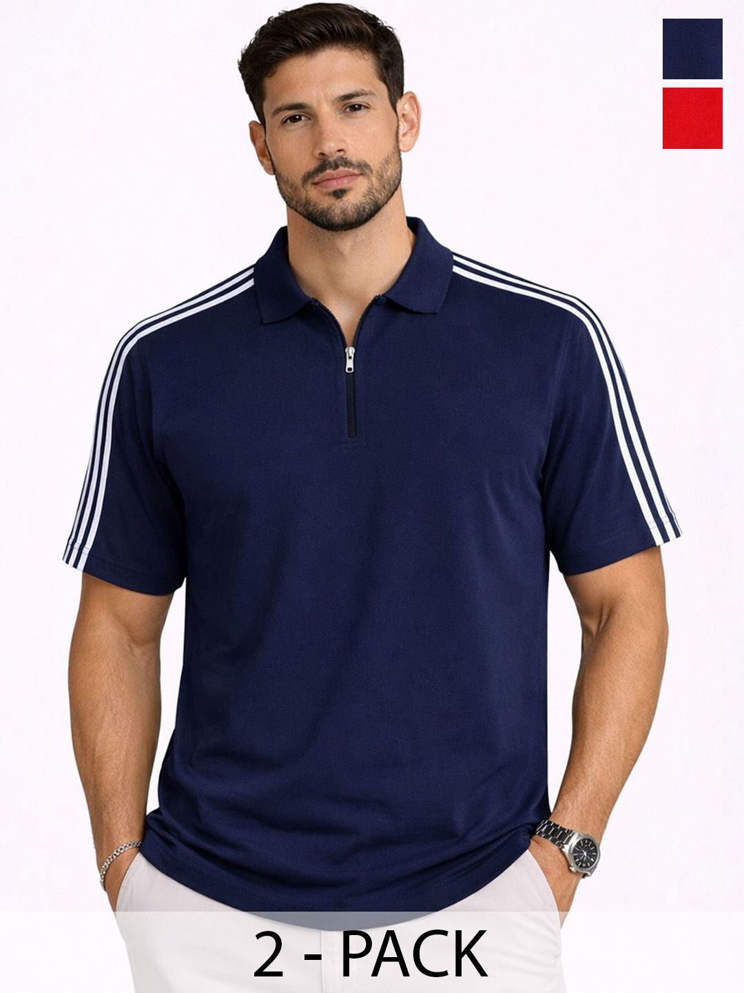 organic chics Men's Polo Collar Regular Fit Striped T-shirt-picture-49