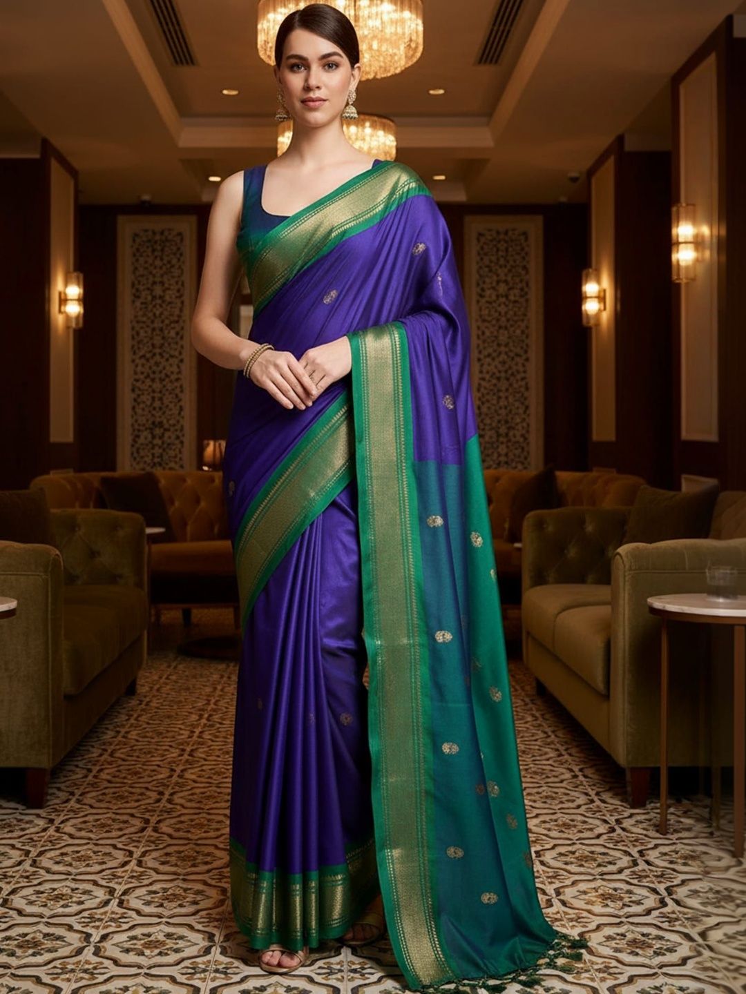 HERE&NOW Woven Design Zari Art Silk Kanjeevaram Saree-picture-38