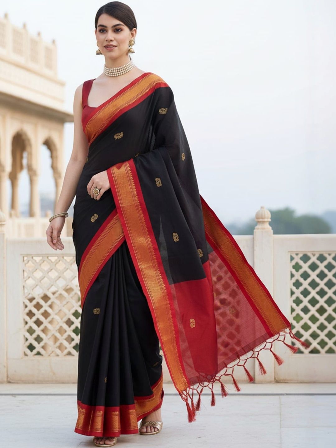 HERE&NOW Woven Design Zari Art Silk Kanjeevaram Saree-picture-39