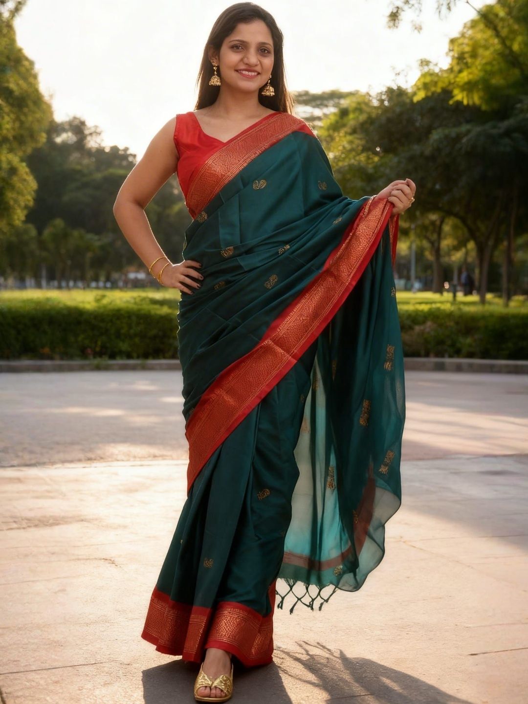 HERE&NOW Woven Design Zari Art Silk Kanjeevaram Saree-picture-36