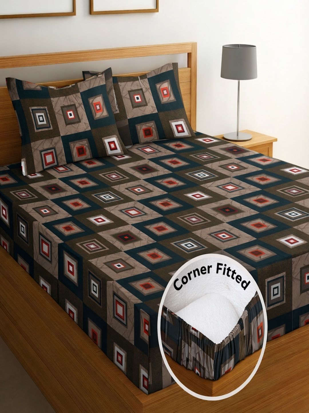 IWS Brown Geometric Bedsheet with 2 Pillow Covers-picture-22