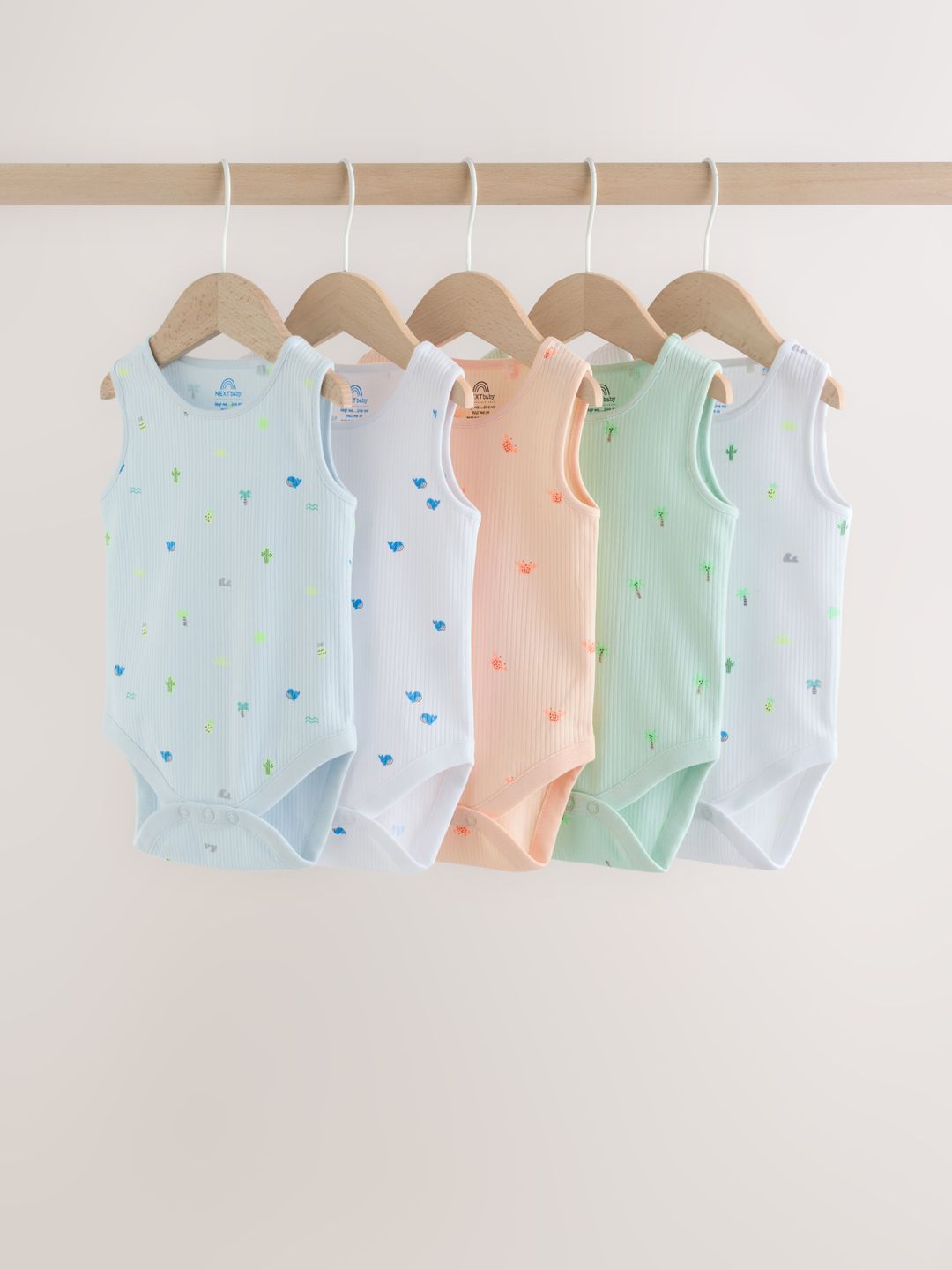 NEXT Infant Girls Pack Of 5 Printed Pure Cotton Bodysuits