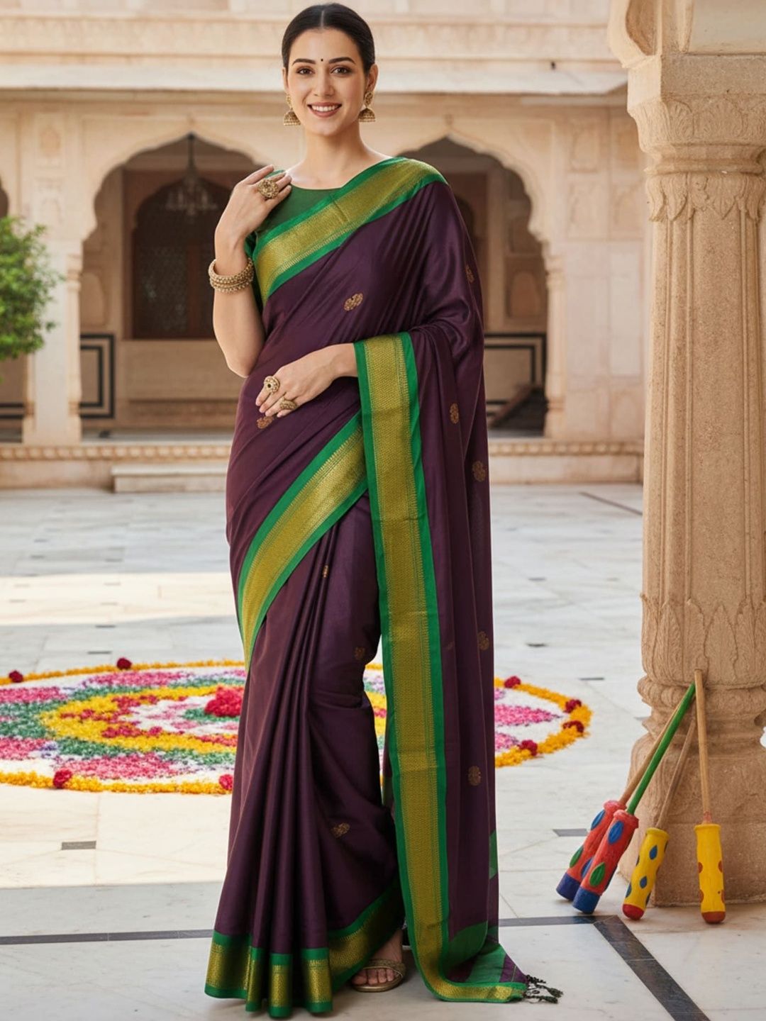 HERE&NOW Woven Design Zari Art Silk Kanjeevaram Saree-picture-41