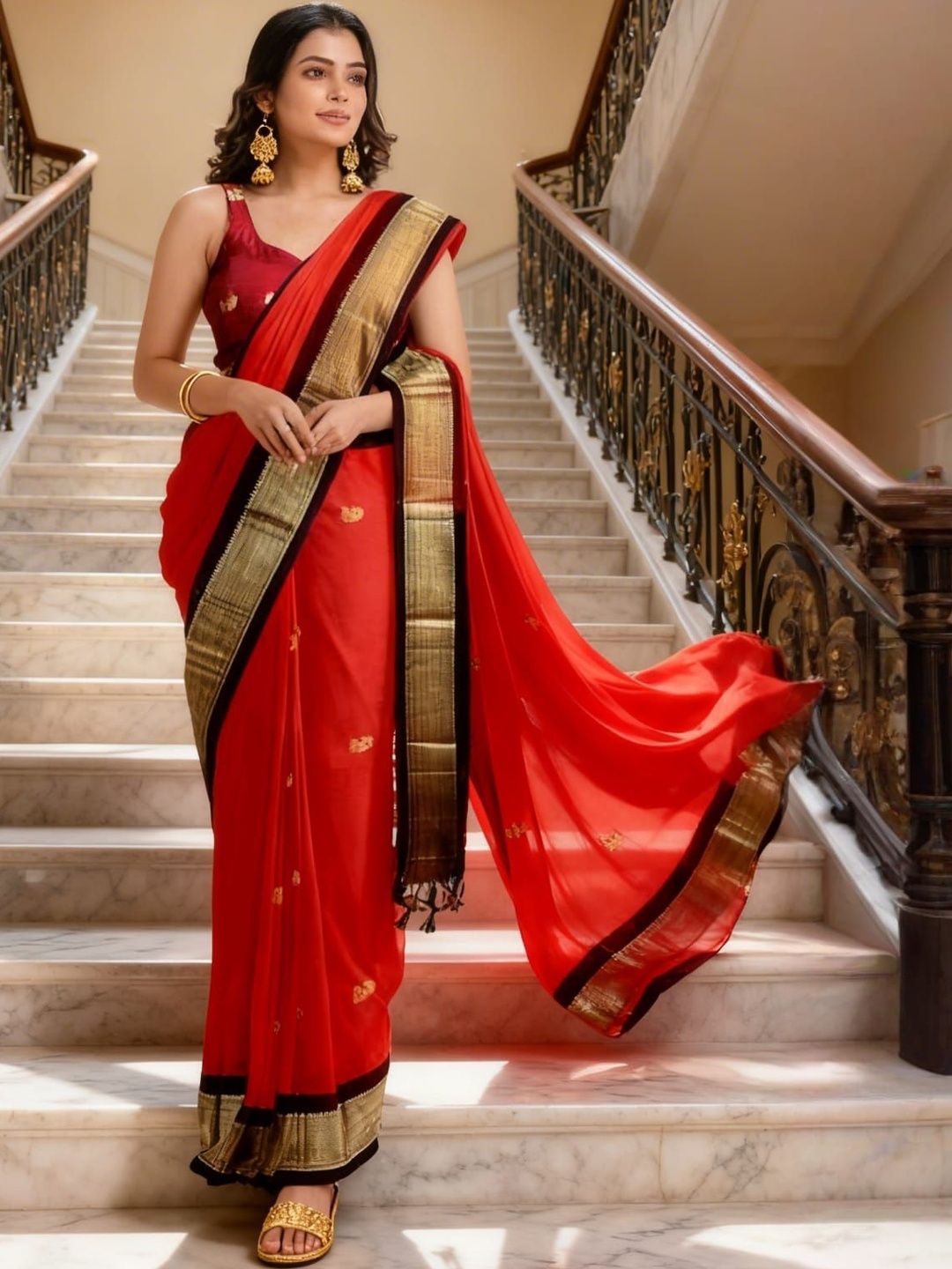 HERE&NOW Ethnic Motifs Zari Art Silk Kanjeevaram Saree-picture-37