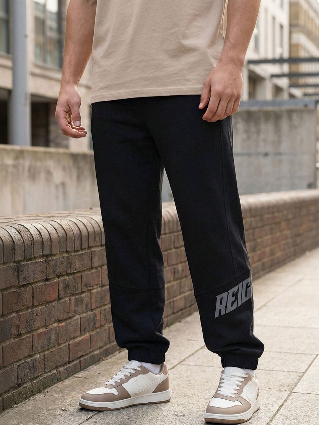 Bewakoof Men's Jet Black Reignite Typography Oversized Joggers-picture-10