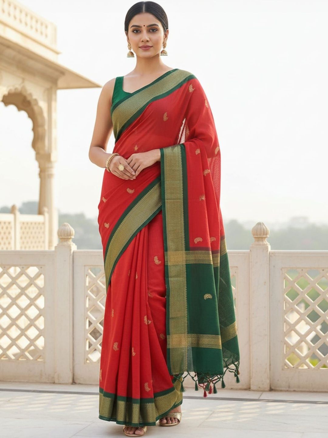 HERE&NOW Ethnic Motifs Zari Art Silk Kanjeevaram Saree-picture-51