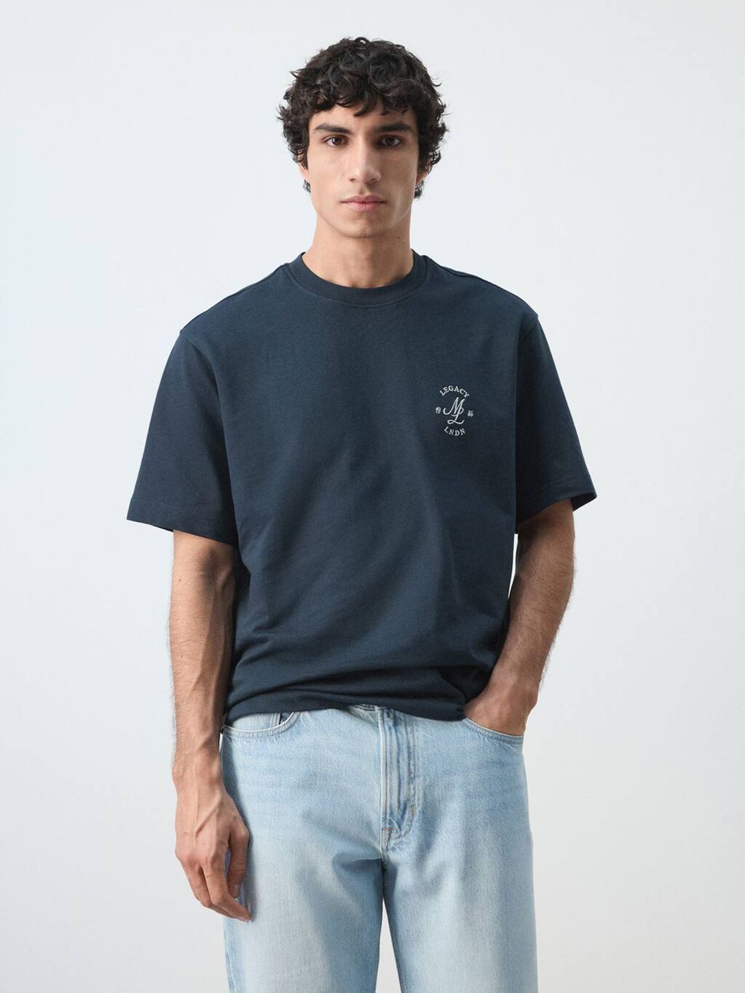 MANGO MAN Drop-Shoulder Sleeves Pure Cotton Relaxed Fit T-shirt-picture-29