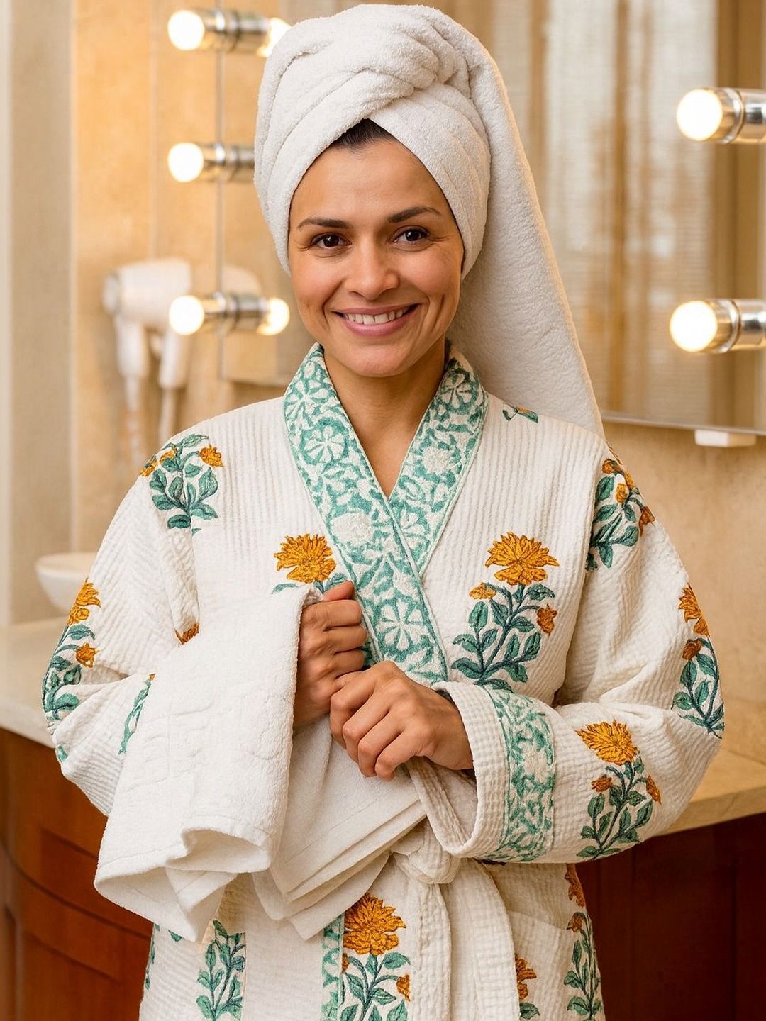 Jinaya's Printed Cotton Bath Robe & Wraps