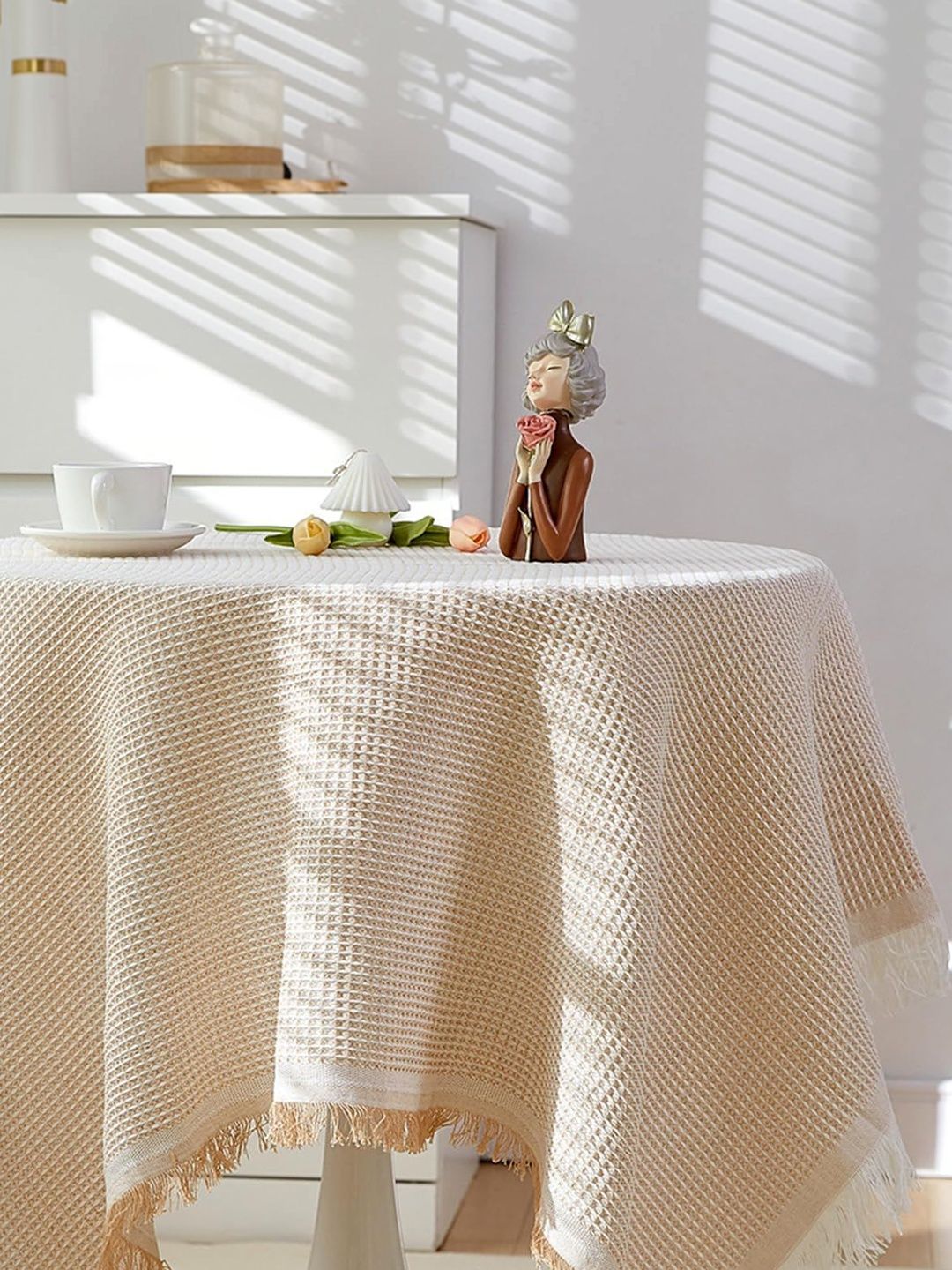 HASTHIP Brown & White Textured 4 Seater Table Cover-picture-37